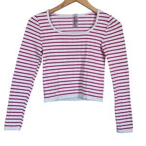 OneStepUp Striped Ribbed Cropped Top Pink White Women's Size Small/Medium Casual